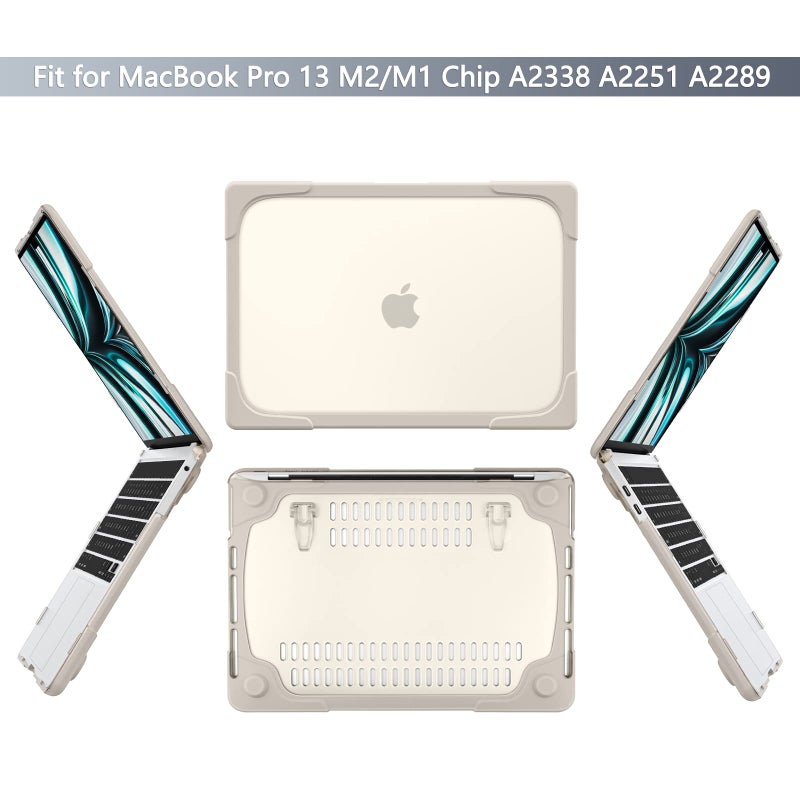 Batianda Heavy Duty Case for MacBook Pro 13 inch M1/M2 Chip 2022 2020 Model A2338 A2289 A2251, Ergonomic Foldable Kickstand (Holds 22lbs) Matte Translucent Protective Cover Keyboard Skin, Khaki - Image 2
